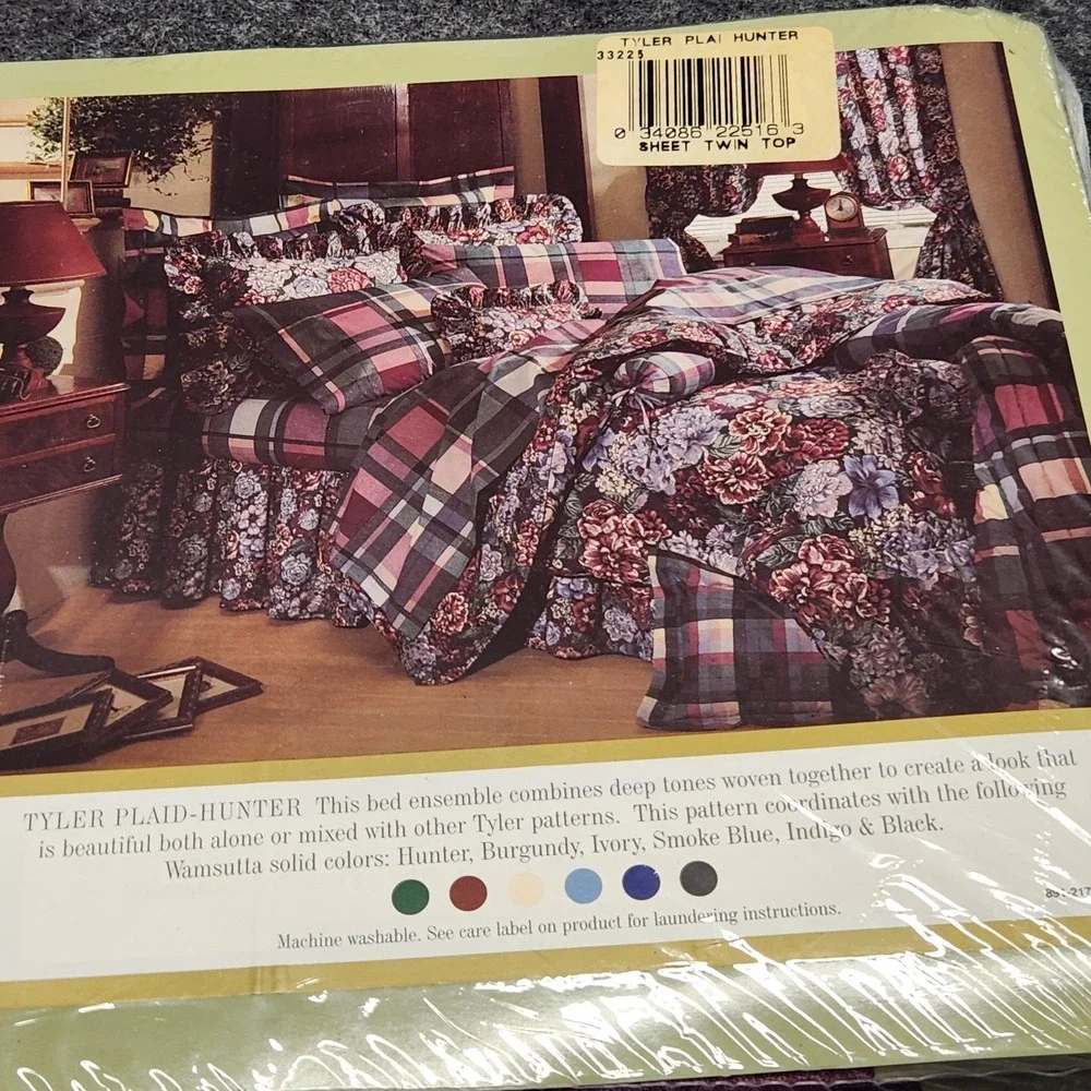 Wamsutta Vintage Tyler Plaid Hunter Twin Size Flat Sheet Bedding Bed 200 Thread
